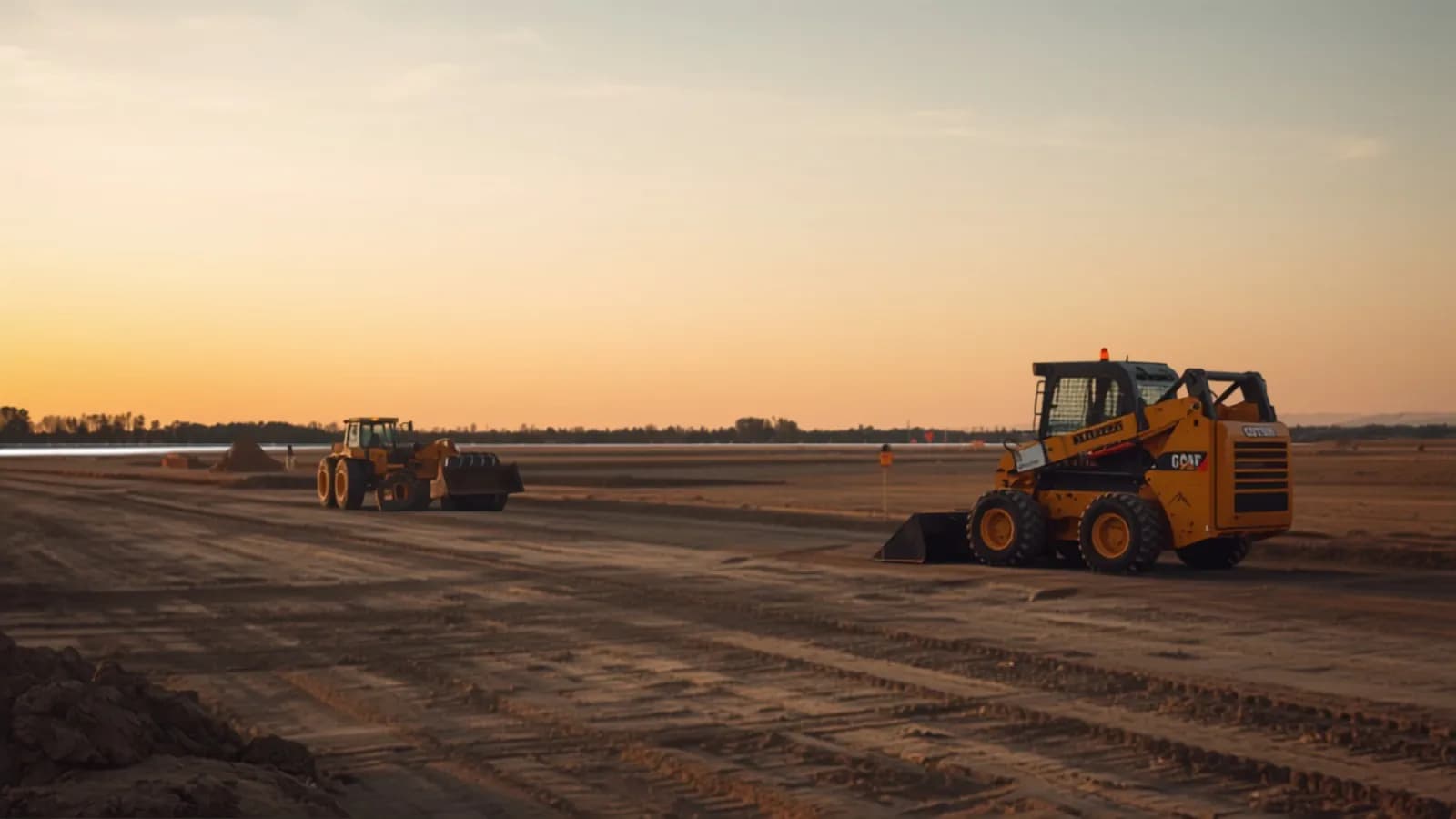 A wide construction jobsite with earthmoving machinery