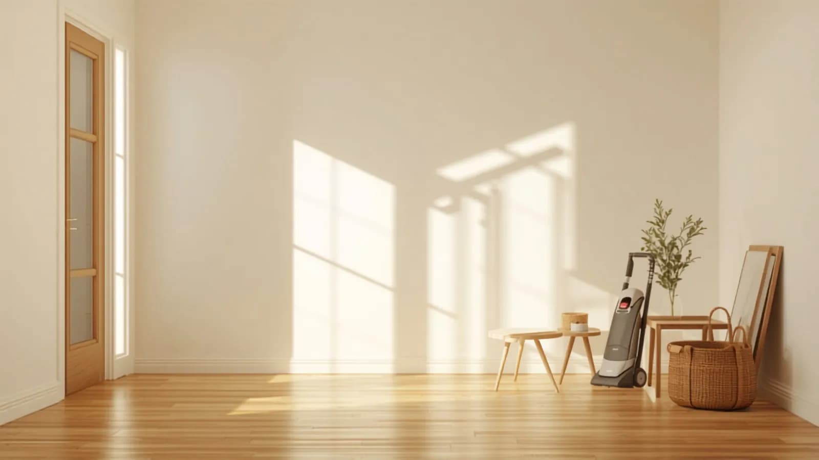 A clean, sunlit home entryway with negative space