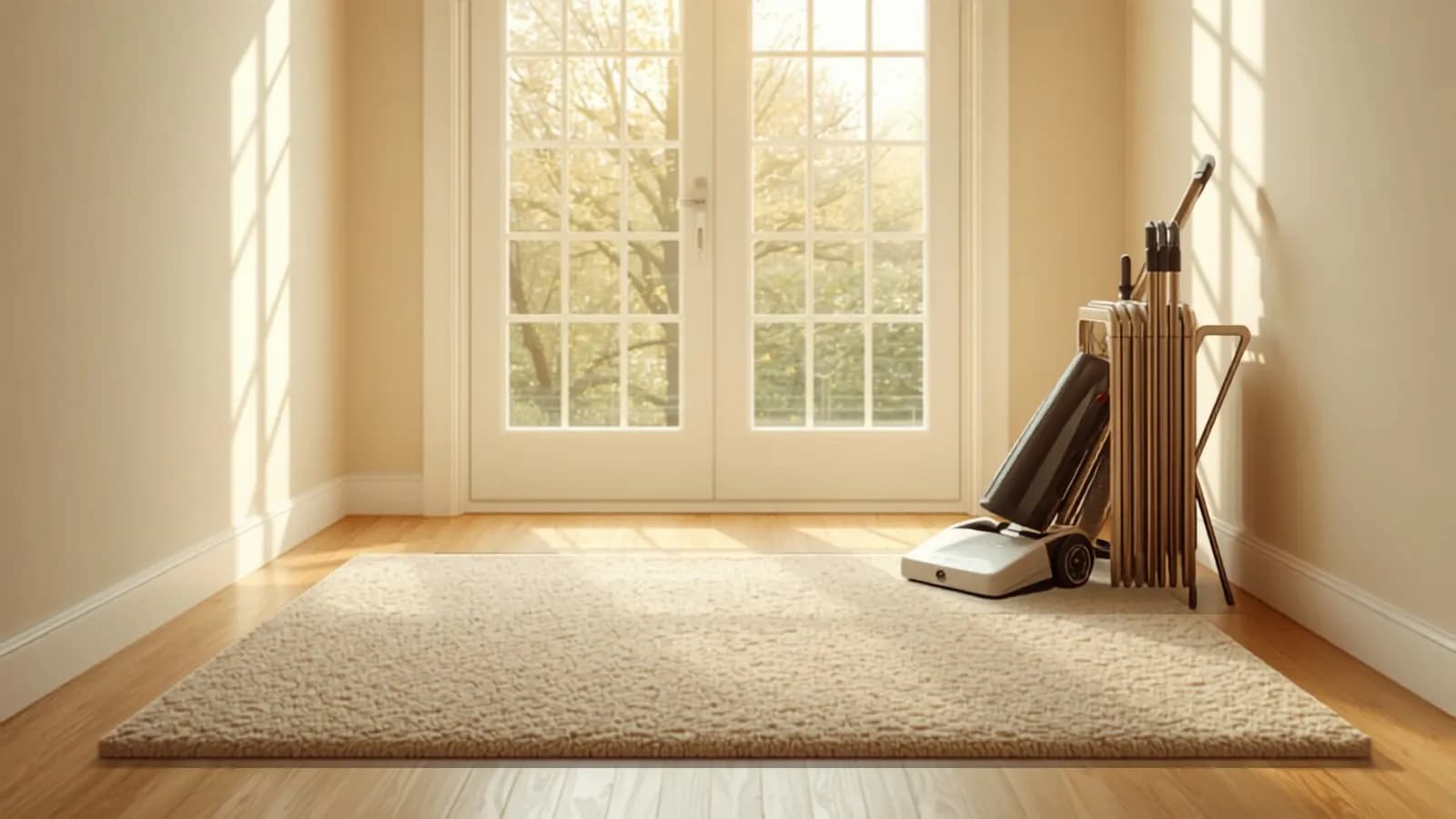 A luminous home entryway with a textured rug