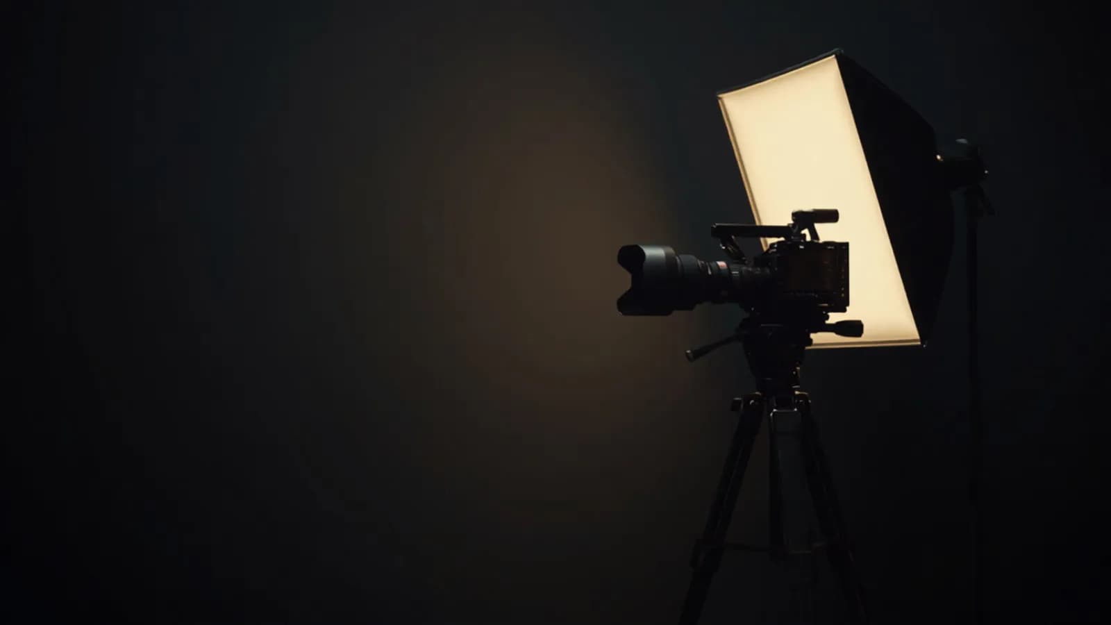 A moody film set with softbox lighting